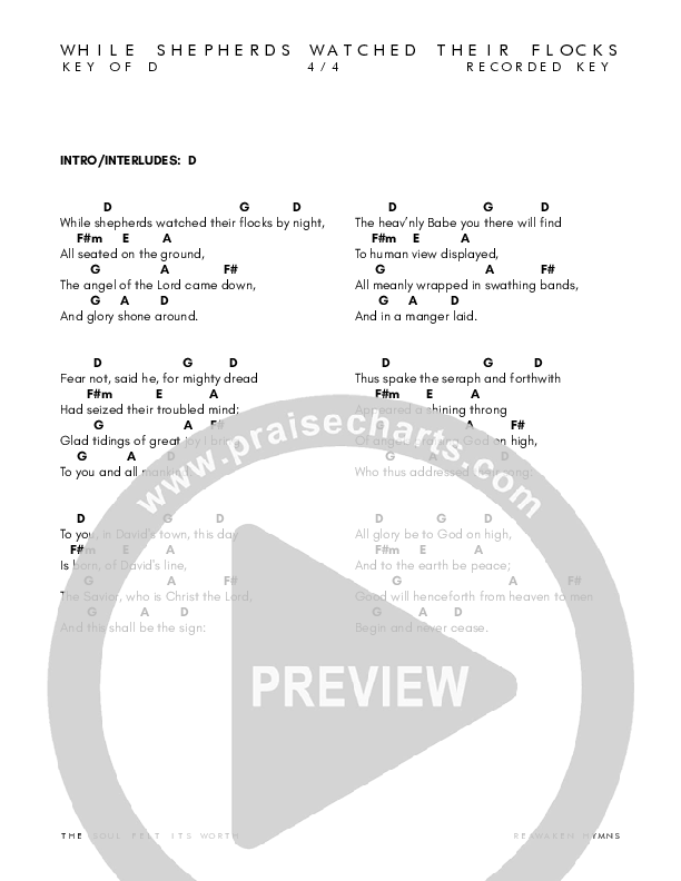 While Shepherds Watched Their Flocks Chord Chart (Reawaken Hymns)