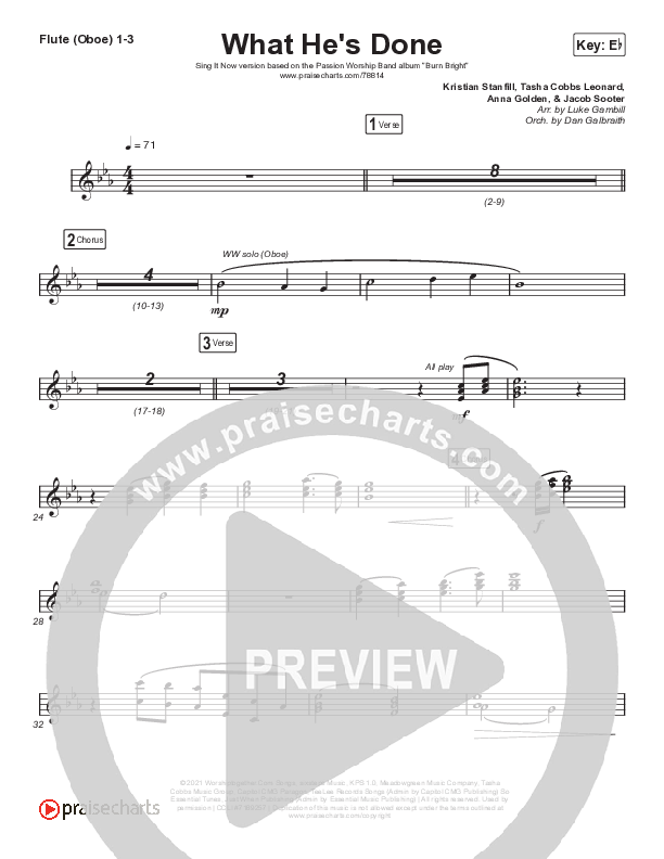 What He's Done (Sing It Now SATB) Flute/Oboe 1/2/3 (Passion / Kristian Stanfill / Tasha Cobbs Leonard / Anna Golden / Arr. Luke Gambill)