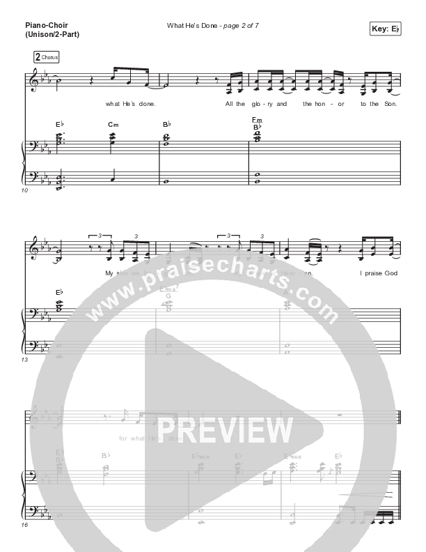 What He's Done (Unison/2-Part Choir) Piano/Choir  (Uni/2-Part) (Passion / Kristian Stanfill / Tasha Cobbs Leonard / Anna Golden / Arr. Luke Gambill)