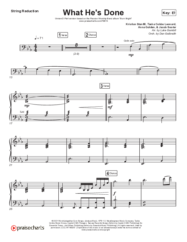 What He's Done (Unison/2-Part Choir) String Reduction (Passion / Kristian Stanfill / Tasha Cobbs Leonard / Anna Golden / Arr. Luke Gambill)