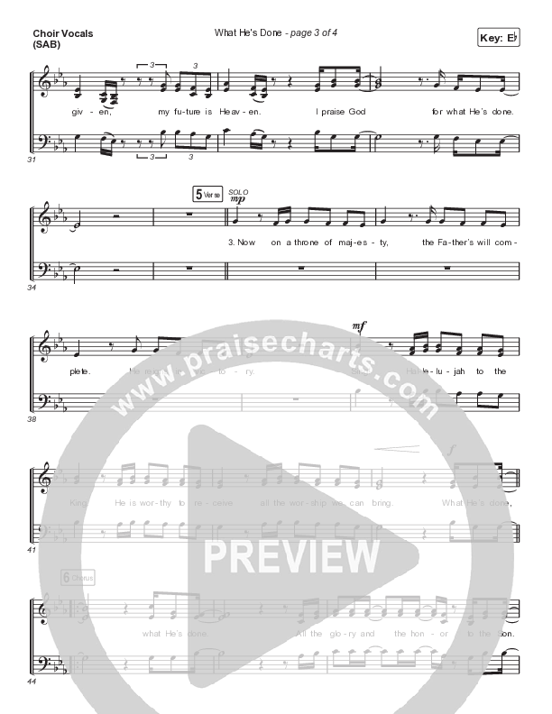 What He's Done (Worship Choir SAB) Choir Sheet (SAB) (Passion / Kristian Stanfill / Tasha Cobbs Leonard / Anna Golden / Arr. Luke Gambill)
