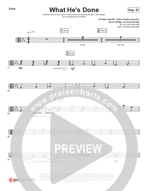 What He's Done (Worship Choir SAB) Viola (Passion / Kristian Stanfill / Tasha Cobbs Leonard / Anna Golden / Arr. Luke Gambill)