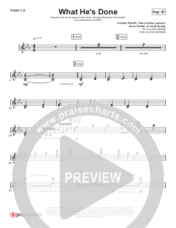 What He's Done (Worship Choir SAB) String Pack (Passion / Kristian Stanfill / Tasha Cobbs Leonard / Anna Golden / Arr. Luke Gambill)