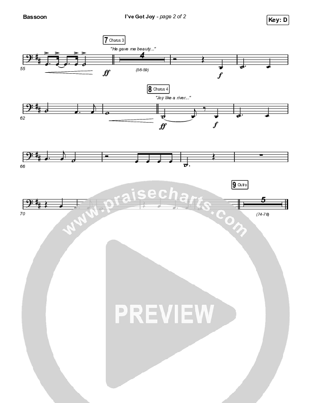I've Got Joy (Choral Anthem SATB) Bassoon (CeCe Winans / Arr. Erik Foster)