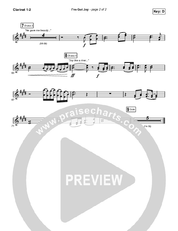I've Got Joy (Choral Anthem SATB) Clarinet 1,2 (CeCe Winans / Arr. Erik Foster)