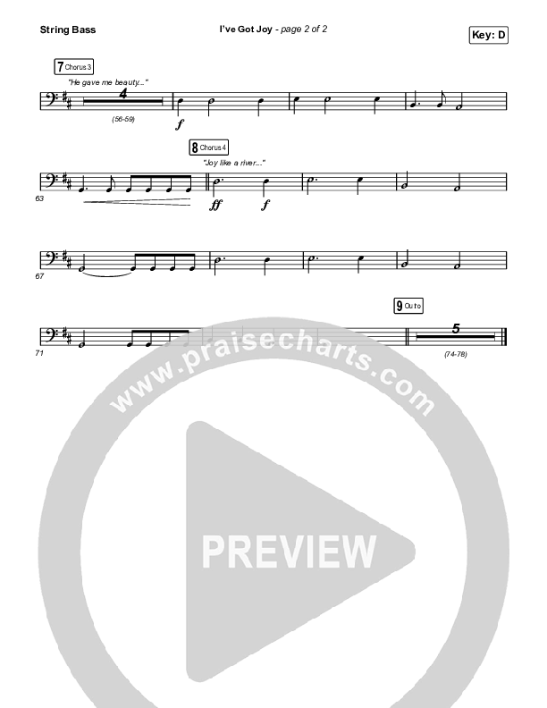 I've Got Joy (Choral Anthem SATB) String Bass (CeCe Winans / Arr. Erik Foster)