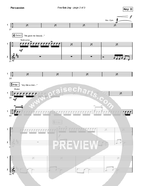 I've Got Joy (Choral Anthem SATB) Percussion (CeCe Winans / Arr. Erik Foster)