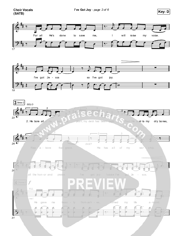 I've Got Joy (Choral Anthem SATB) Choir Sheet (SATB) (CeCe Winans / Arr. Erik Foster)
