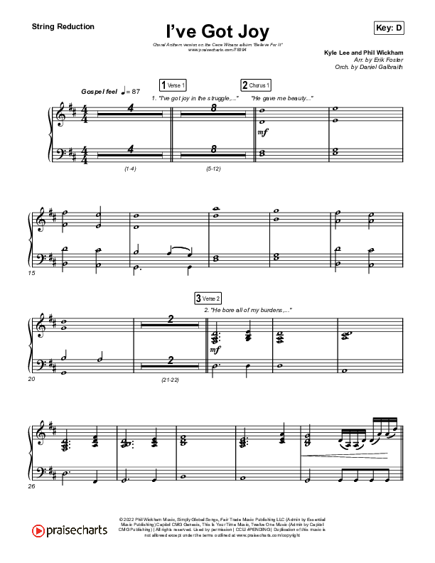 I've Got Joy (Choral Anthem SATB) String Reduction (CeCe Winans / Arr. Erik Foster)