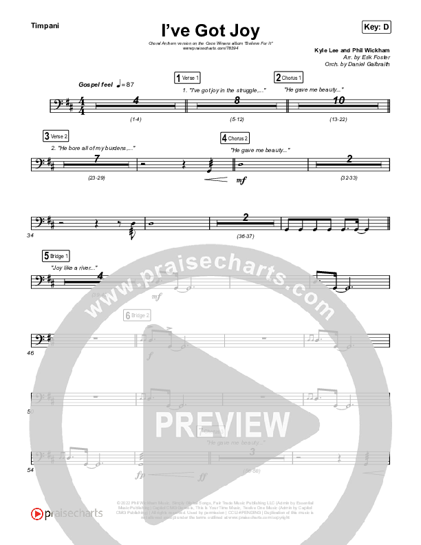 I've Got Joy (Choral Anthem SATB) Timpani (CeCe Winans / Arr. Erik Foster)