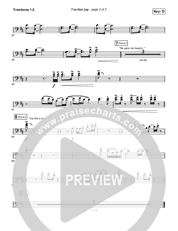 I've Got Joy (Choral Anthem SATB) Trombone 1/2 (CeCe Winans / Arr. Erik Foster)