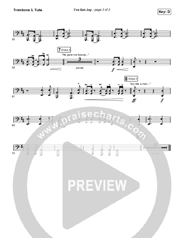 I've Got Joy (Choral Anthem SATB) Trombone 3/Tuba (CeCe Winans / Arr. Erik Foster)