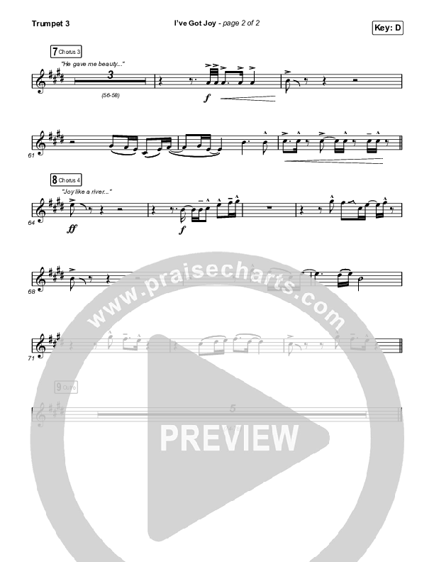 I've Got Joy (Choral Anthem SATB) Trumpet 3 (CeCe Winans / Arr. Erik Foster)