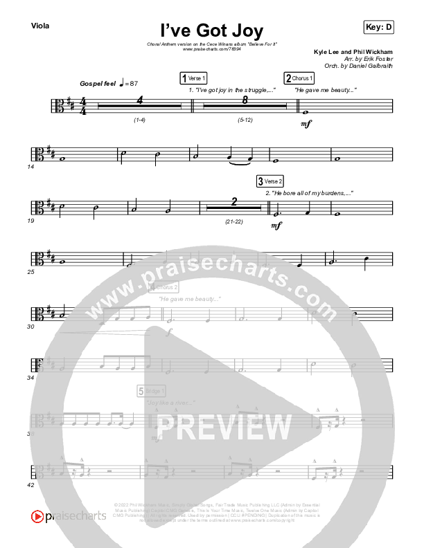 I've Got Joy (Choral Anthem SATB) String Pack (CeCe Winans / Arr. Erik Foster)