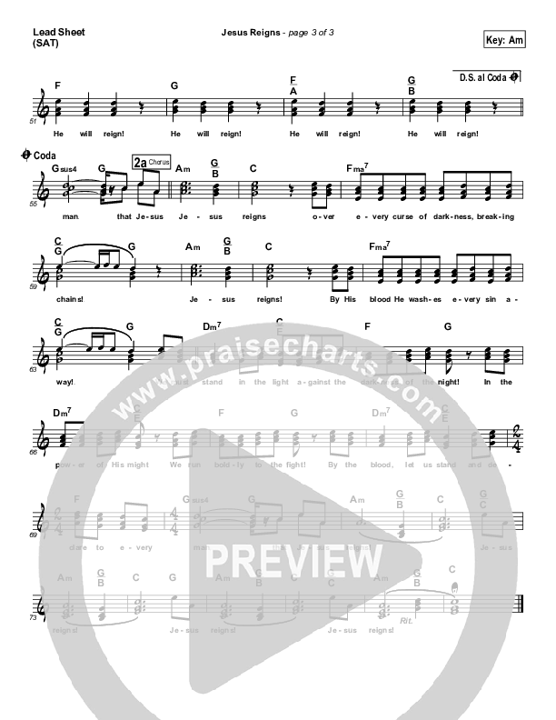 Jesus Reigns Lead Sheet (Dennis Jernigan)