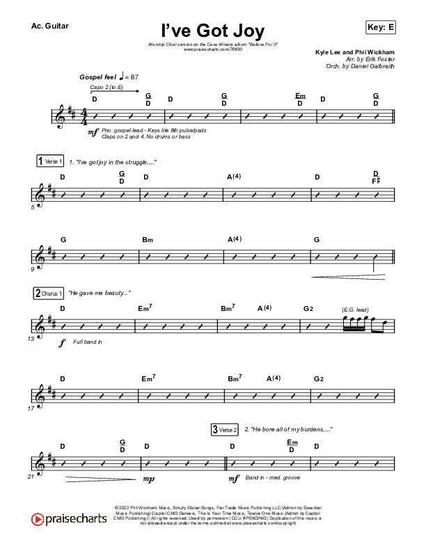 I've Got Joy (Worship Choir SAB) Acoustic Guitar (CeCe Winans / Arr. Erik Foster)