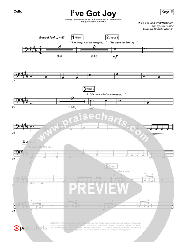 I've Got Joy (Worship Choir SAB) Cello (CeCe Winans / Arr. Erik Foster)