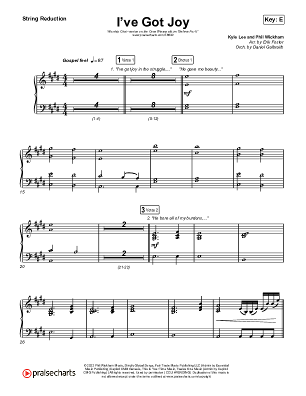 I've Got Joy (Worship Choir SAB) String Reduction (CeCe Winans / Arr. Erik Foster)