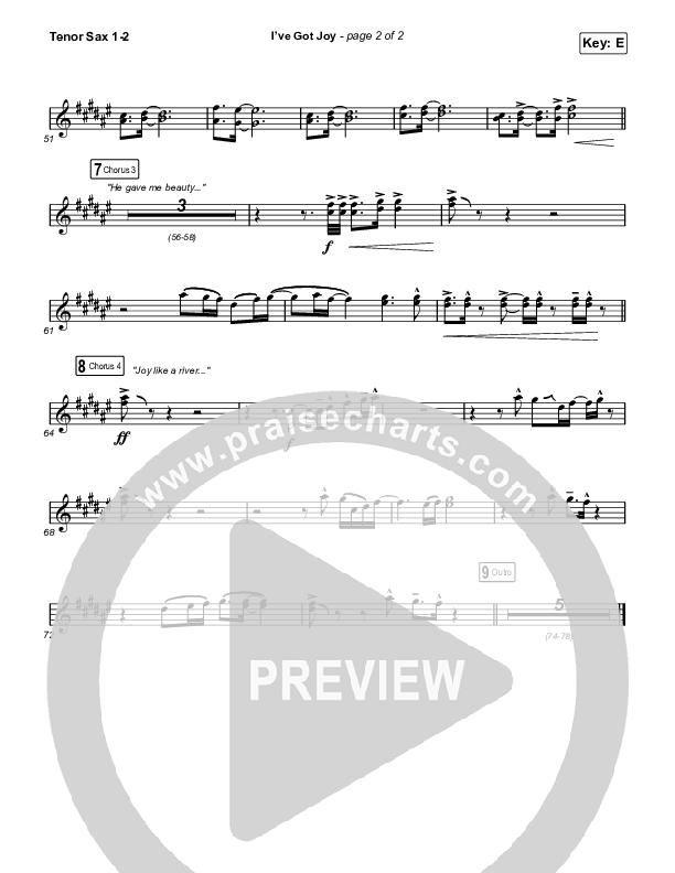 I've Got Joy (Worship Choir SAB) Tenor Sax 1/2 (CeCe Winans / Arr. Erik Foster)