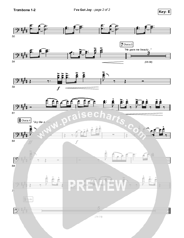 I've Got Joy (Worship Choir SAB) Trombone 1/2 (CeCe Winans / Arr. Erik Foster)