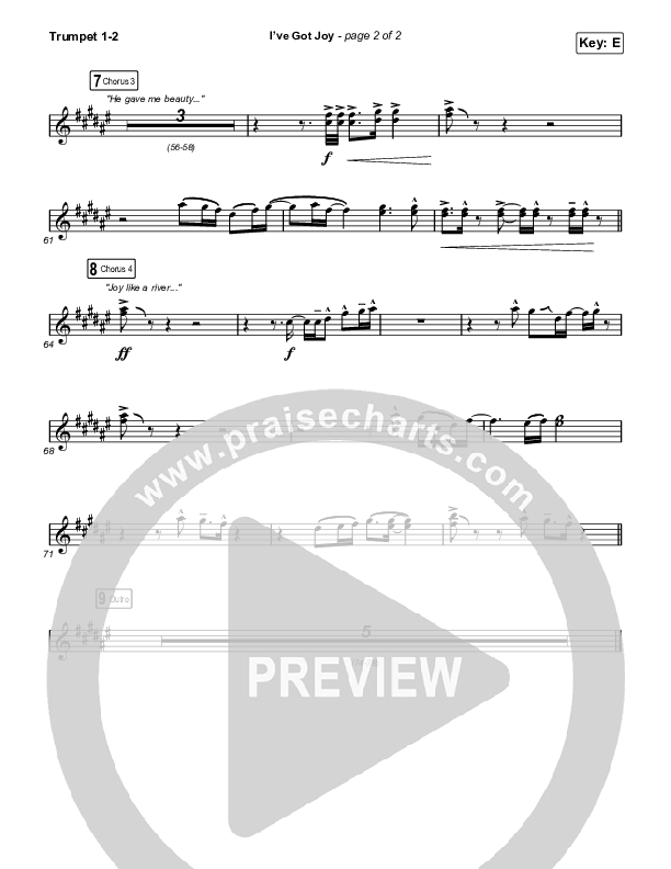 I've Got Joy (Worship Choir SAB) Trumpet 1,2 (CeCe Winans / Arr. Erik Foster)