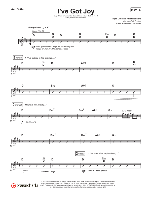 I've Got Joy (Sing It Now SATB) Acoustic Guitar (CeCe Winans / Arr. Erik Foster)