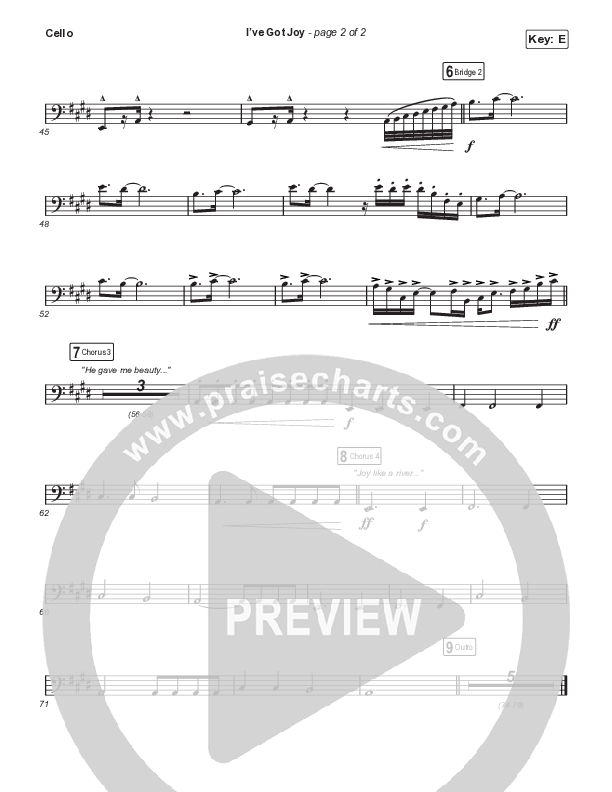 I've Got Joy (Sing It Now SATB) Cello (CeCe Winans / Arr. Erik Foster)