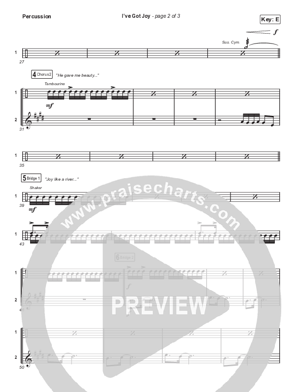 I've Got Joy (Sing It Now SATB) Percussion (CeCe Winans / Arr. Erik Foster)