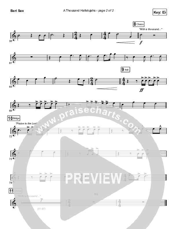 A Thousand Hallelujahs (Worship Choir SAB) Bari Sax (Brooke Ligertwood / Arr. Luke Gambill)