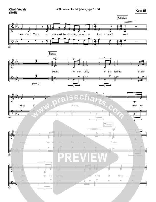 A Thousand Hallelujahs (Worship Choir SAB) Choir Sheet (SAB) (Brooke Ligertwood / Arr. Luke Gambill)
