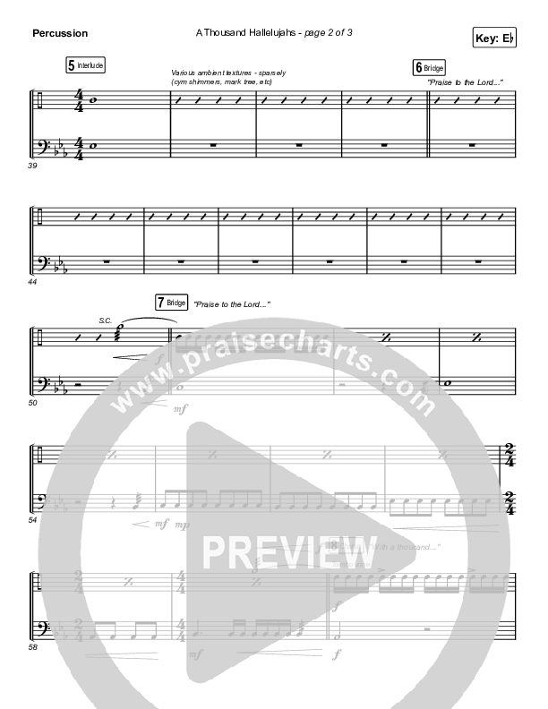 A Thousand Hallelujahs (Worship Choir SAB) Percussion (Brooke Ligertwood / Arr. Luke Gambill)