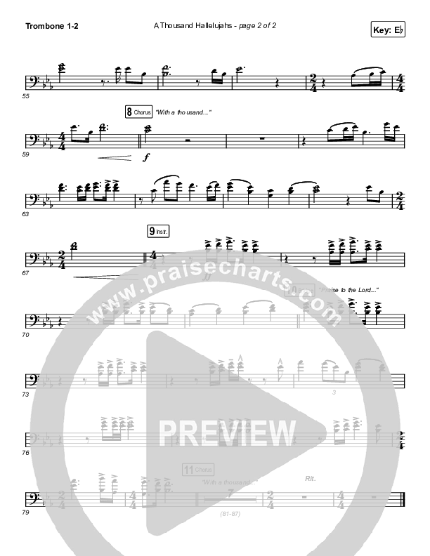 A Thousand Hallelujahs (Worship Choir SAB) Trombone 1/2 (Brooke Ligertwood / Arr. Luke Gambill)