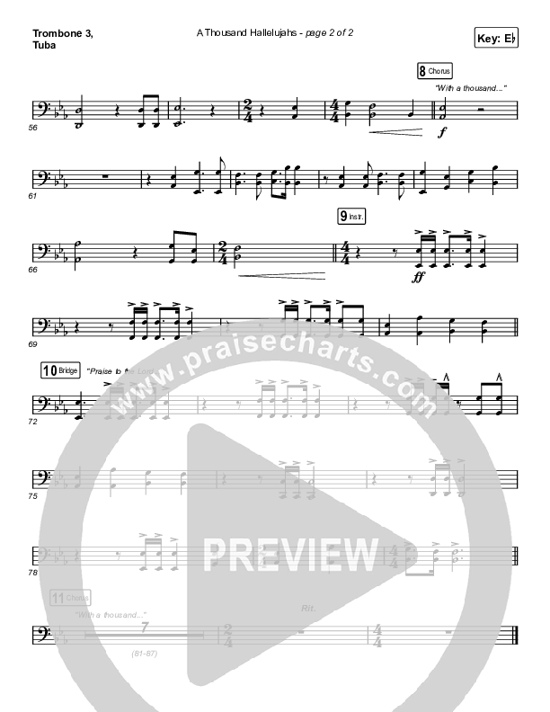 A Thousand Hallelujahs (Worship Choir SAB) Trombone 3/Tuba (Brooke Ligertwood / Arr. Luke Gambill)