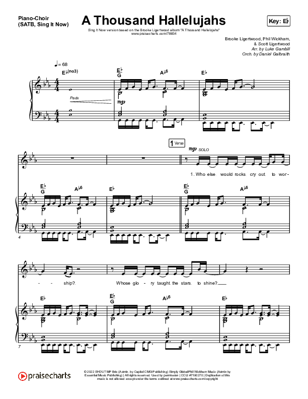A Thousand Hallelujahs (Sing It Now SATB) Piano/Choir (SATB) (Brooke Ligertwood / Arr. Luke Gambill)