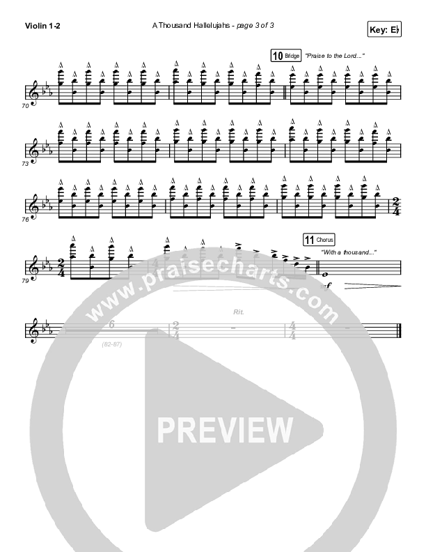 A Thousand Hallelujahs (Sing It Now SATB) Violin 1/2 (Brooke Ligertwood / Arr. Luke Gambill)