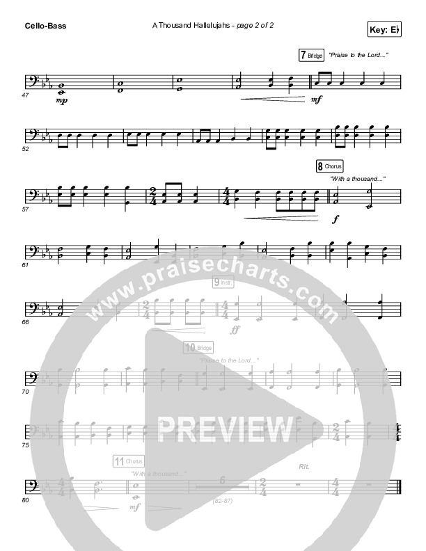 A Thousand Hallelujahs (Unison/2-Part Choir) Cello/Bass (Brooke Ligertwood / Arr. Luke Gambill)