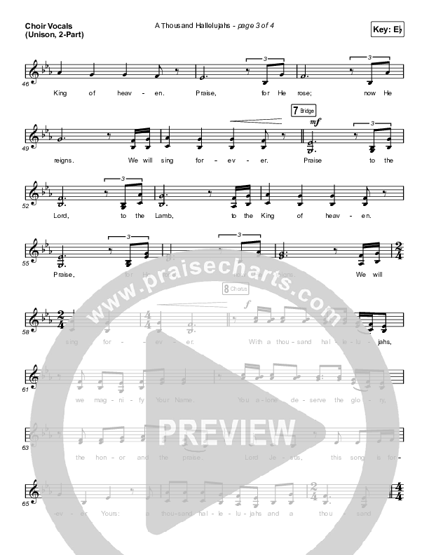 A Thousand Hallelujahs (Unison/2-Part Choir) Choir Vocals (Uni/2-Part) (Brooke Ligertwood / Arr. Luke Gambill)