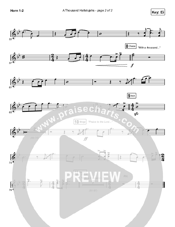 A Thousand Hallelujahs (Unison/2-Part Choir) French Horn 1/2 (Brooke Ligertwood / Arr. Luke Gambill)