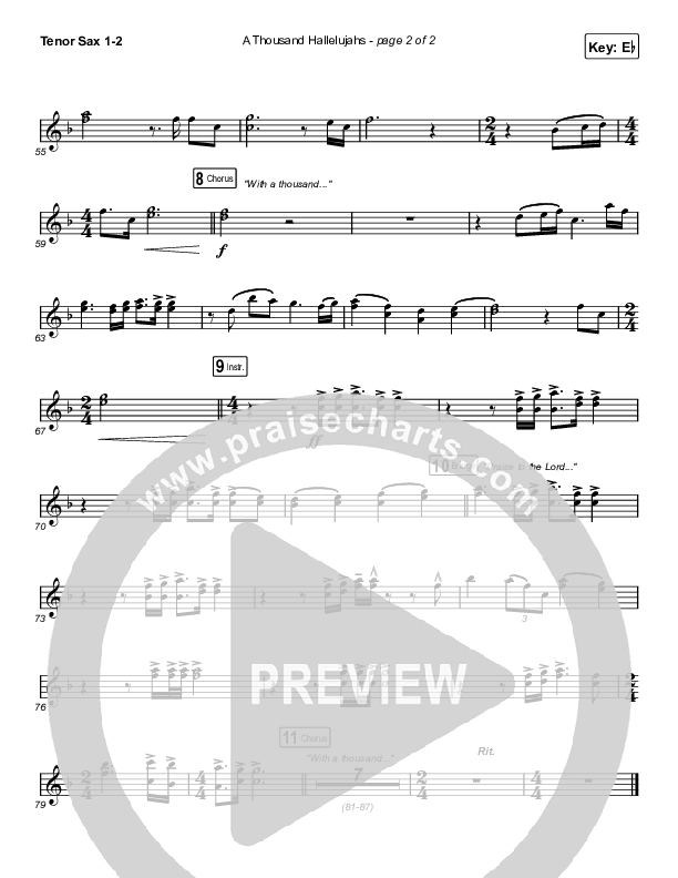 A Thousand Hallelujahs (Unison/2-Part Choir) Tenor Sax 1/2 (Brooke Ligertwood / Arr. Luke Gambill)