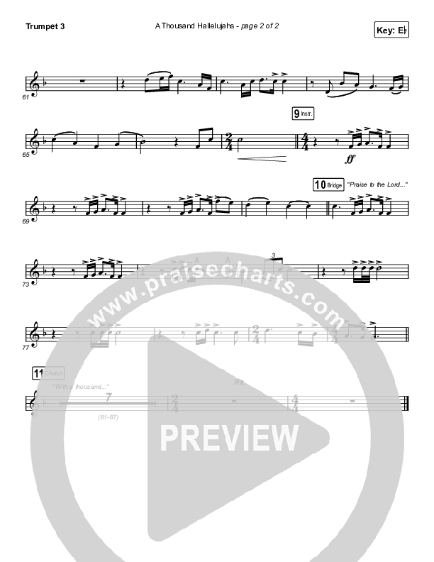 A Thousand Hallelujahs (Unison/2-Part Choir) Trumpet 3 (Brooke Ligertwood / Arr. Luke Gambill)
