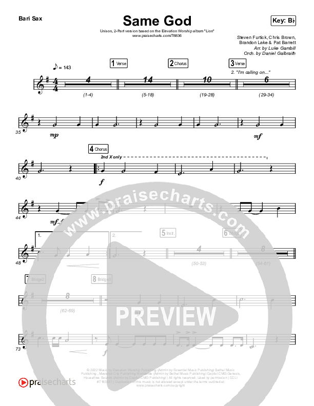 Same God (Unison/2-Part Choir) Bari Sax (Elevation Worship / Jonsal Barrientes / Arr. Luke Gambill)
