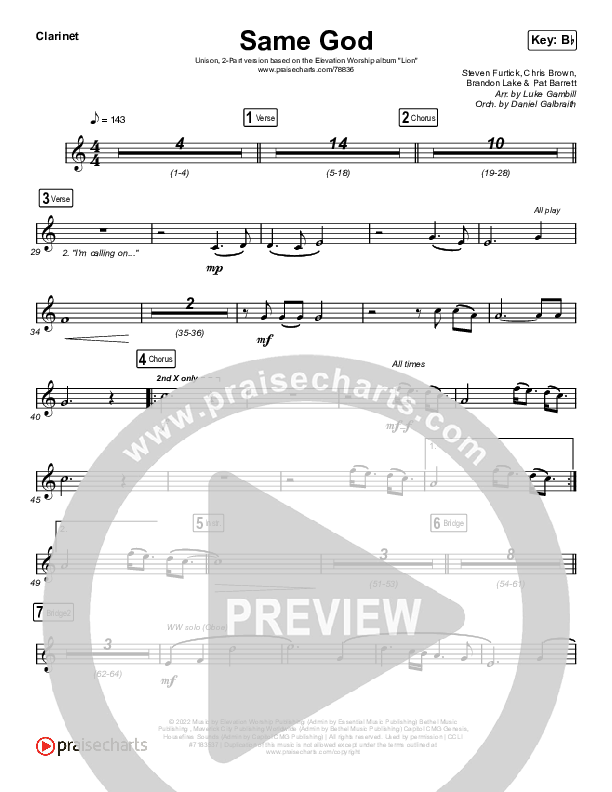 Same God (Unison/2-Part Choir) Clarinet (Elevation Worship / Jonsal Barrientes / Arr. Luke Gambill)