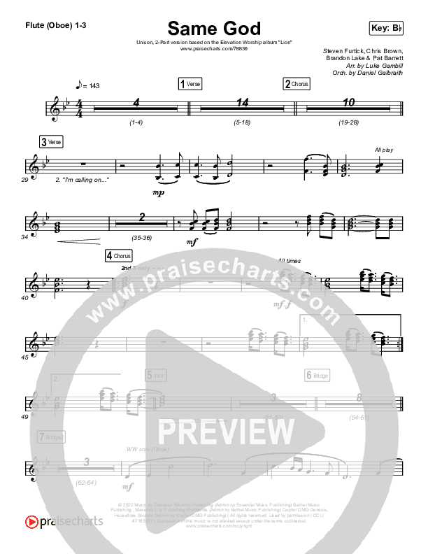 Same God (Unison/2-Part Choir) Flute/Oboe 1/2/3 (Elevation Worship / Jonsal Barrientes / Arr. Luke Gambill)