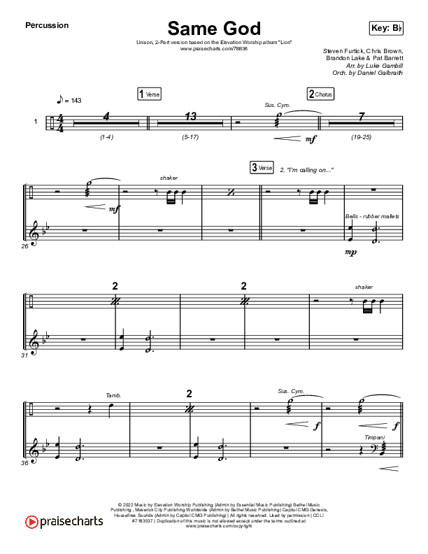 Same God (Unison/2-Part Choir) Percussion (Elevation Worship / Jonsal Barrientes / Arr. Luke Gambill)