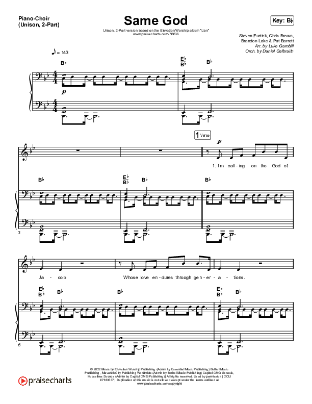 Same God (Unison/2-Part Choir) Piano/Choir  (Uni/2-Part) (Elevation Worship / Jonsal Barrientes / Arr. Luke Gambill)