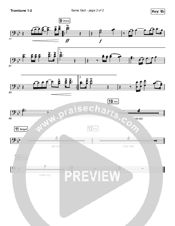 Same God (Unison/2-Part Choir) Trombone 1/2 (Elevation Worship / Jonsal Barrientes / Arr. Luke Gambill)