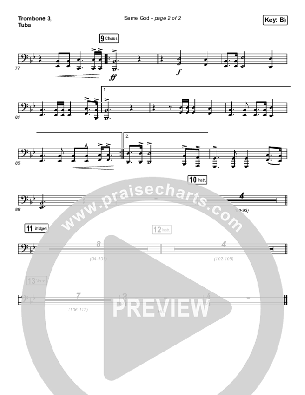 Same God (Unison/2-Part Choir) Trombone 3/Tuba (Elevation Worship / Jonsal Barrientes / Arr. Luke Gambill)