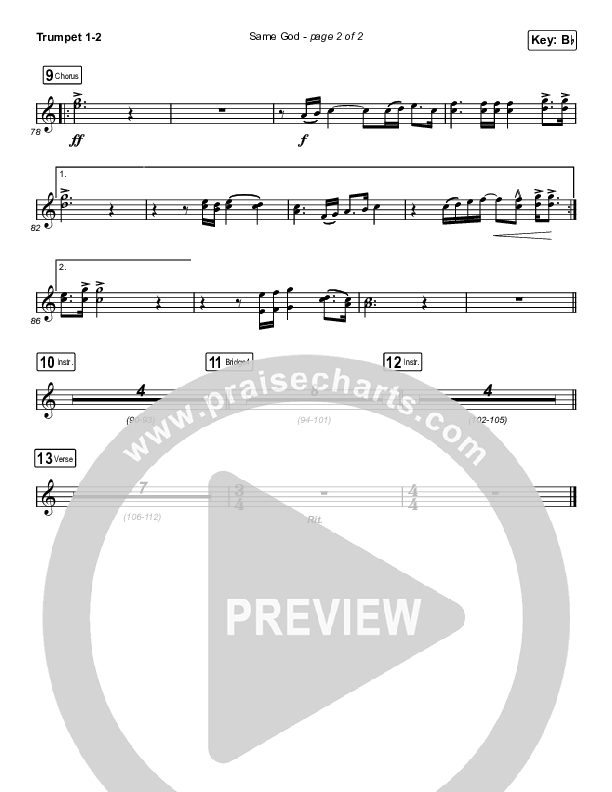 Same God (Unison/2-Part Choir) Trumpet 1,2 (Elevation Worship / Jonsal Barrientes / Arr. Luke Gambill)