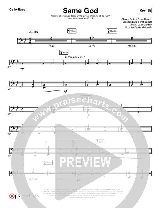 Same God (Worship Choir SAB) Cello/Bass (Elevation Worship / Jonsal Barrientes / Arr. Luke Gambill)