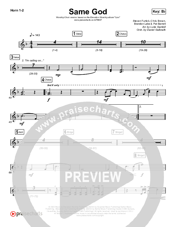 Same God (Worship Choir SAB) French Horn 1/2 (Elevation Worship / Jonsal Barrientes / Arr. Luke Gambill)